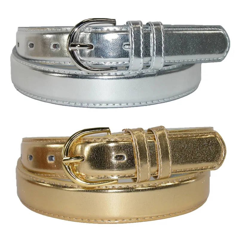 CTM® Women's 1 1/8 Inch Wide Leather Metallic Dress Belt (Pack of 2 Colors) made by Belt Outlet