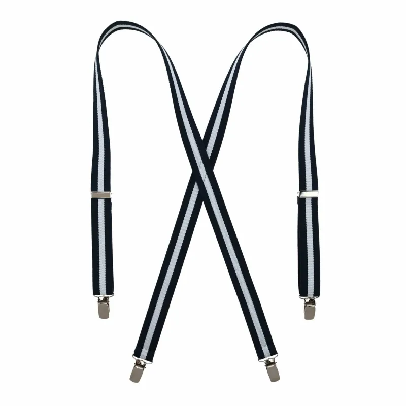 CTM® Women's Elastic X-Back Navy and White Pinstripe Suspenders made by Belt Outlet
