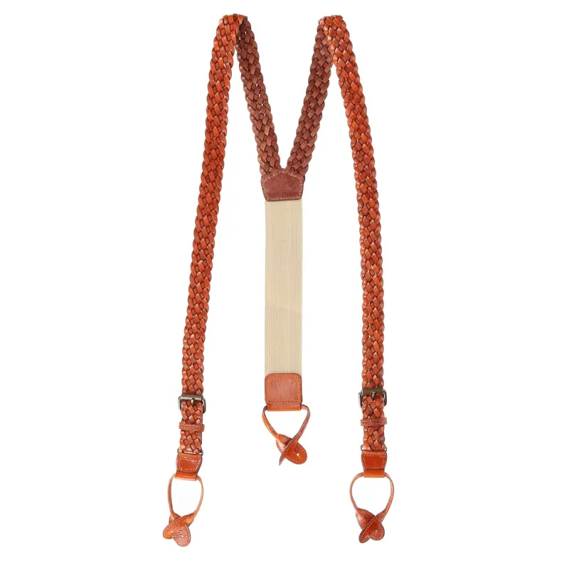 The British Belt Company Men's Leather Turner Braided Button-end Suspenders made by Belt Outlet