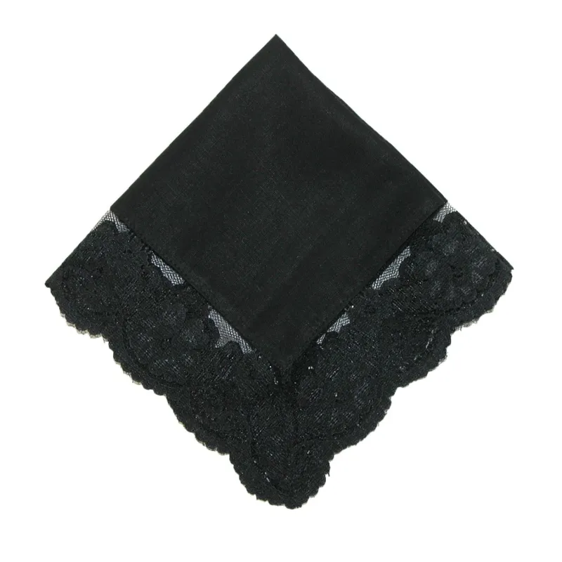 CTM® Women's Cotton Black Fairy Lace Handkerchief made by Belt Outlet