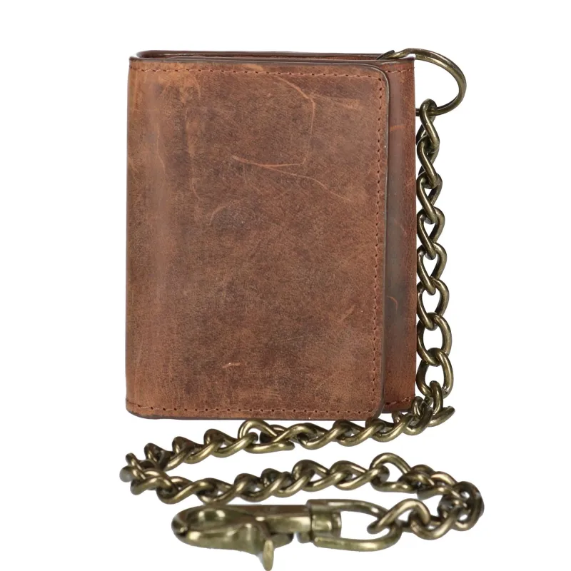 CTM® Men's Crazy Horse Leather RFID Trifold Chain Wallet sold by Belt Outlet