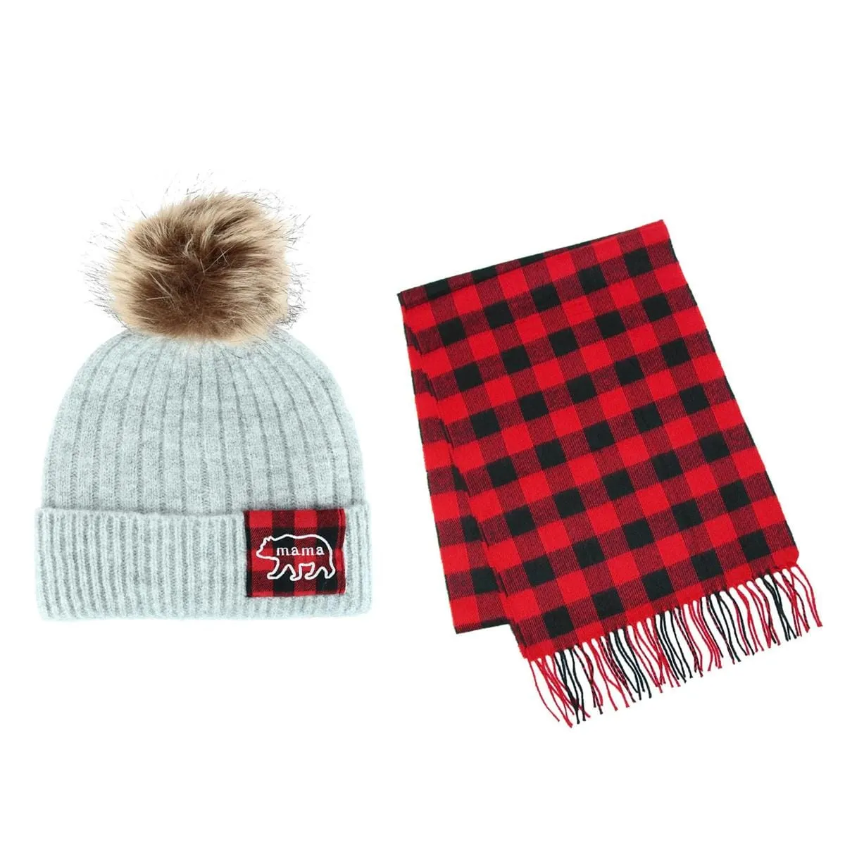David & Young Women's Mama Bear Winter Beanie and Matching Buffalo Plaid Scarf Set sold by Belt Outlet product image thumbnail 3