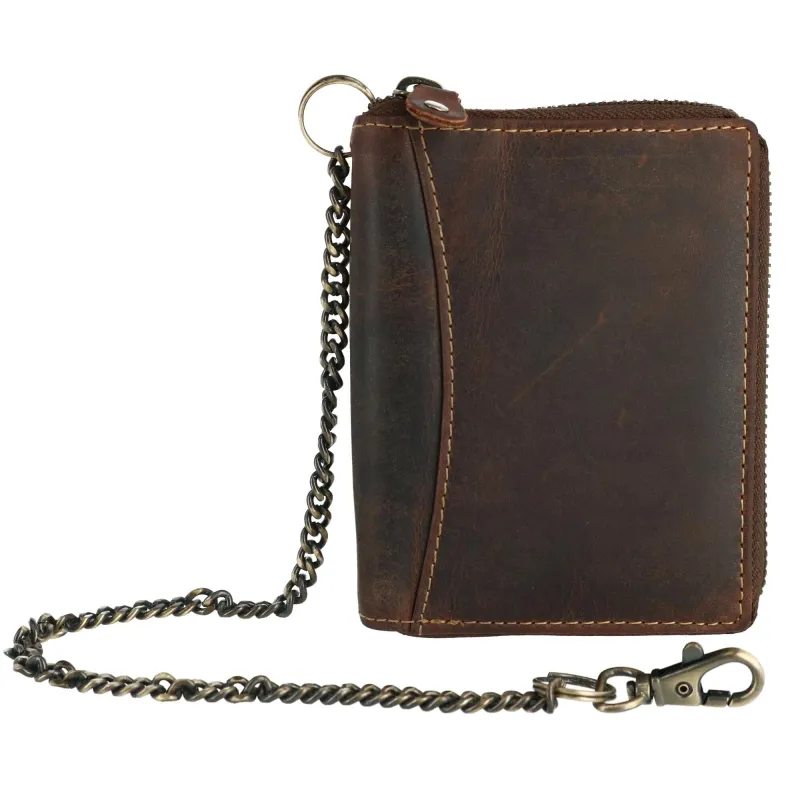 CTM® Men's Hunter Leather Zip-Around Bifold Chain Wallet made by Belt Outlet