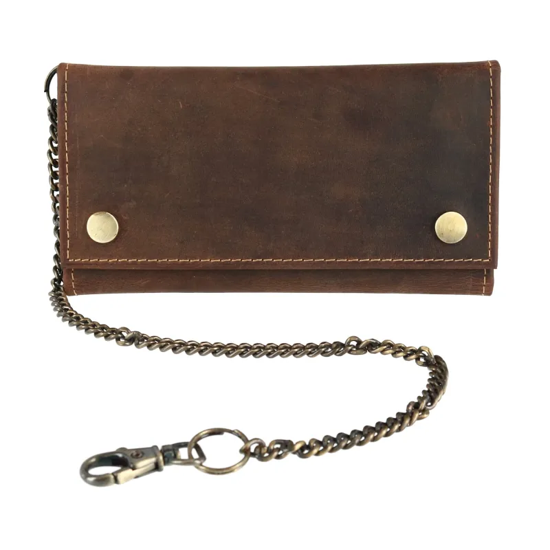 CTM® Men's Hunter Leather Long Trifold Chain Wallet made by Belt Outlet