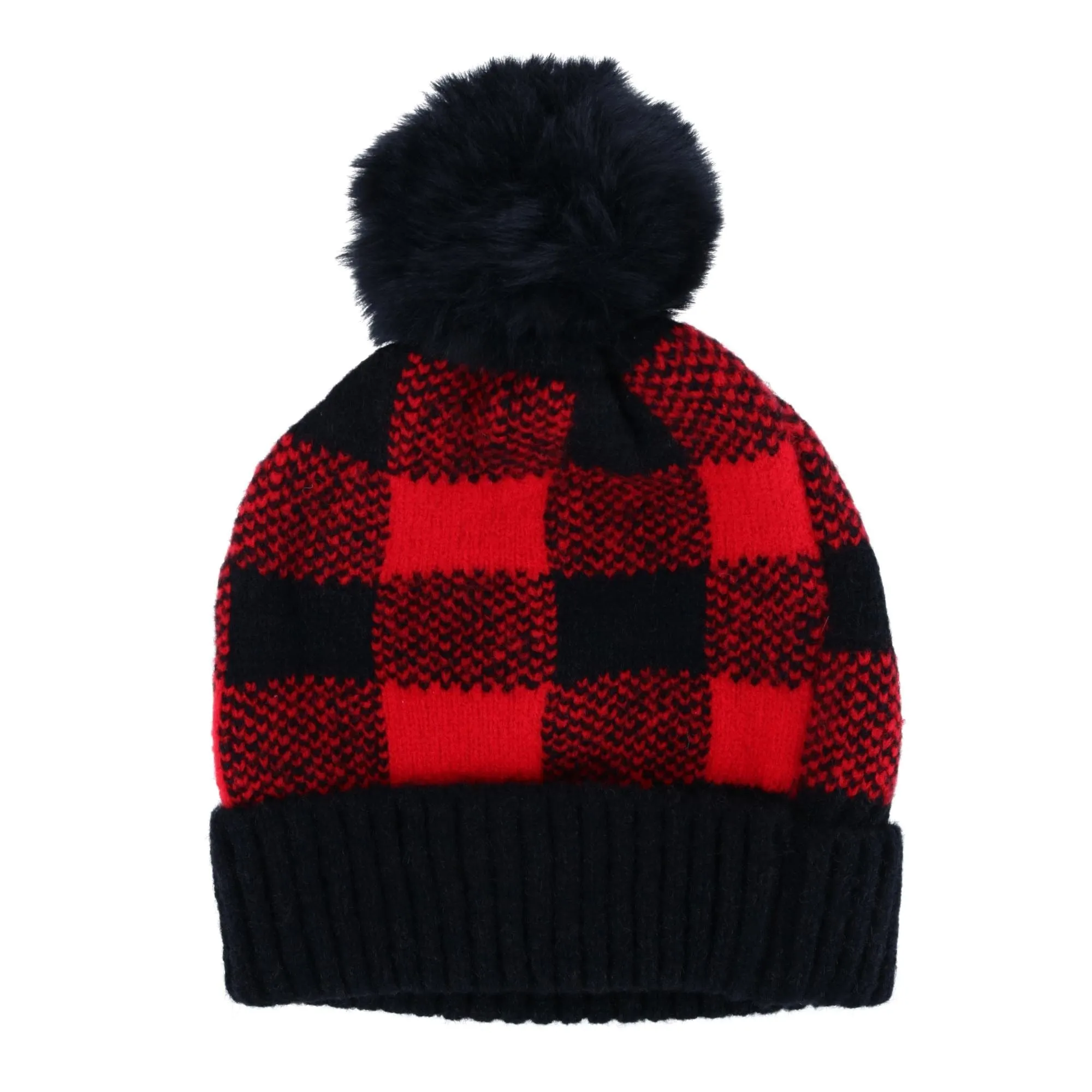 Love of Fashion Women's Knit Buffalo Plaid Winter Beanie Hat with Pom sold by Belt Outlet product image thumbnail 2