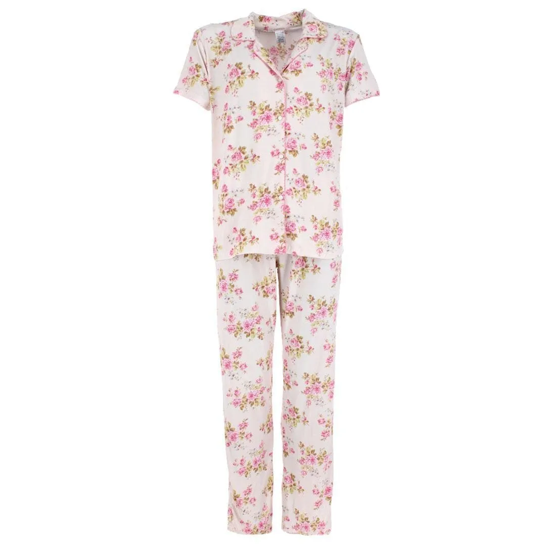 CTM® Women's Floral Notched Collar Picot Pajama Set sold by Belt Outlet product image thumbnail 3