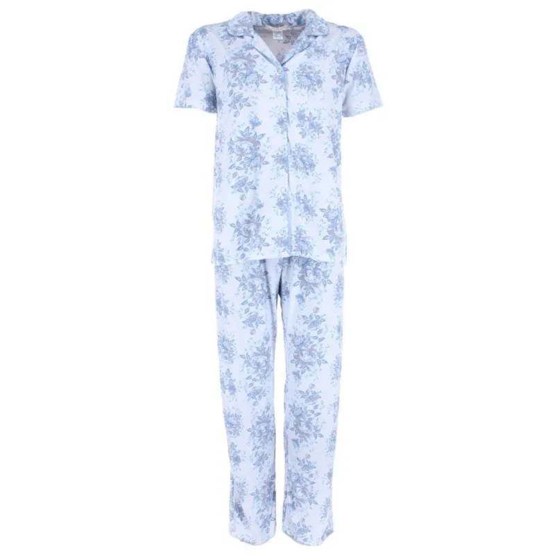CTM® Women's Floral Notched Collar Picot Pajama Set made by Belt Outlet