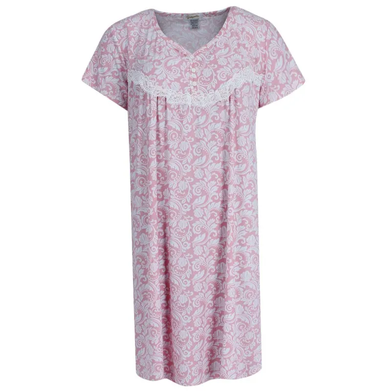 Gabriella Women's Plus Size Patterned Short Sleeve Sleep Gown made by Belt Outlet