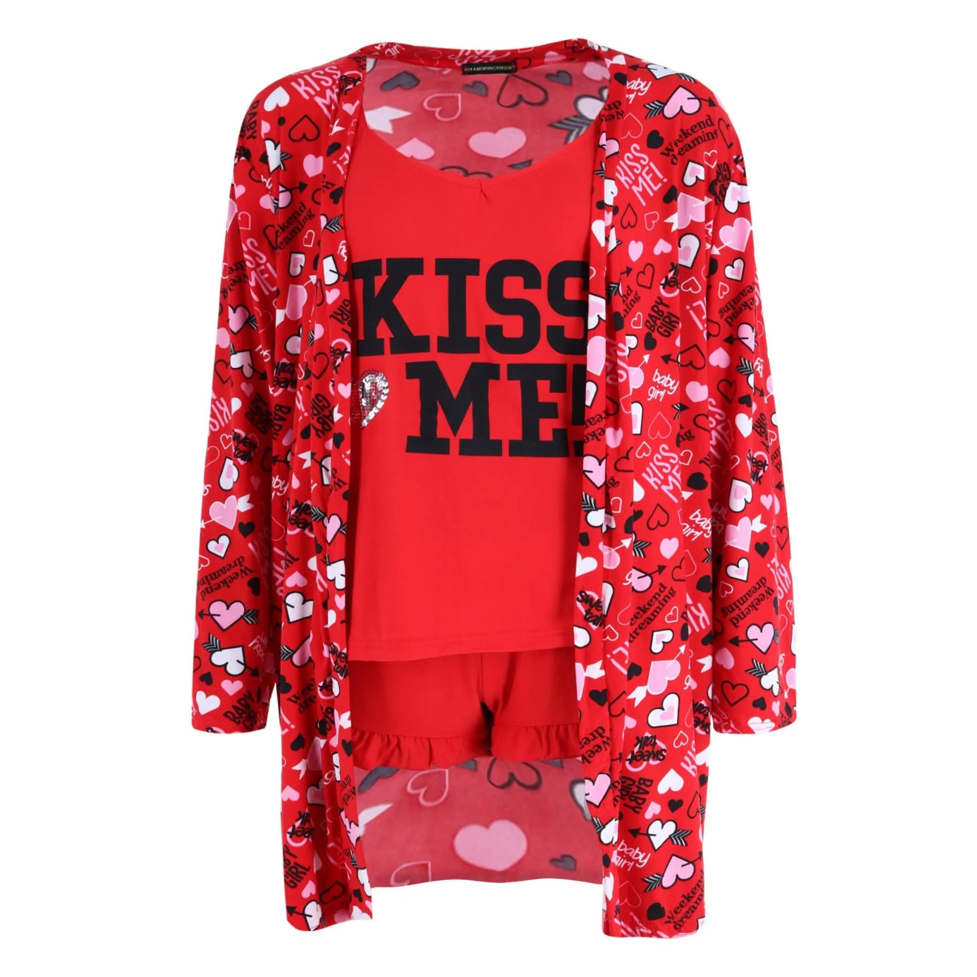 Not a Morning Person Women's Kiss Me Shirt Shorts and Robe Set sold by Belt Outlet