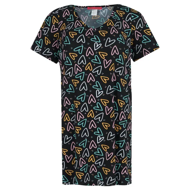 5 More Minutes Women's Hearts V-Neck Short Sleeve Night Shirt sold by Belt Outlet