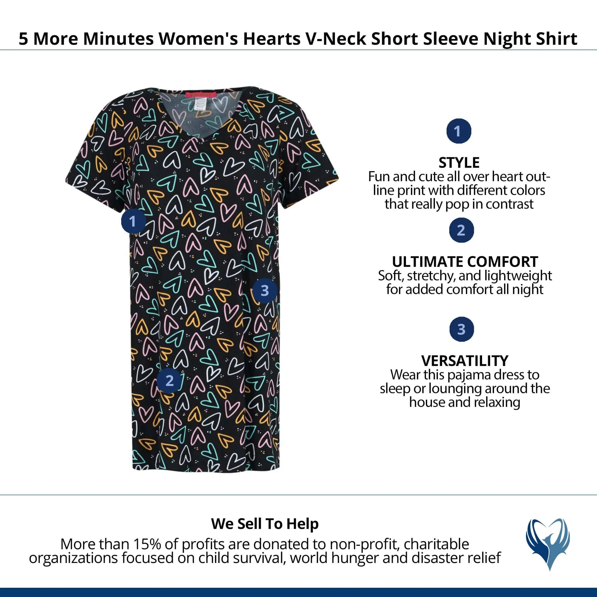 5 More Minutes Women's Hearts V-Neck Short Sleeve Night Shirt sold by Belt Outlet product image thumbnail 5