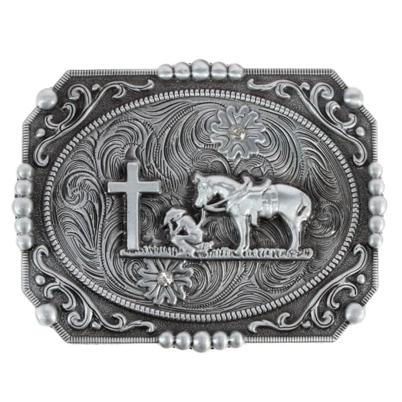 CTM® Men's Praying Cowboy and Cross Belt Buckle sold by Belt Outlet
