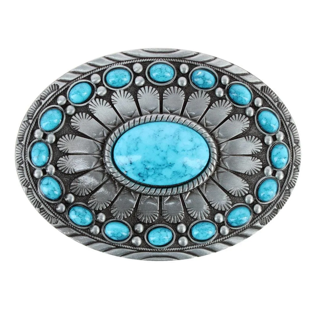 CTM® Women's Oval Silver Belt Buckle with Turquoise Detail sold by Belt Outlet product image thumbnail 3