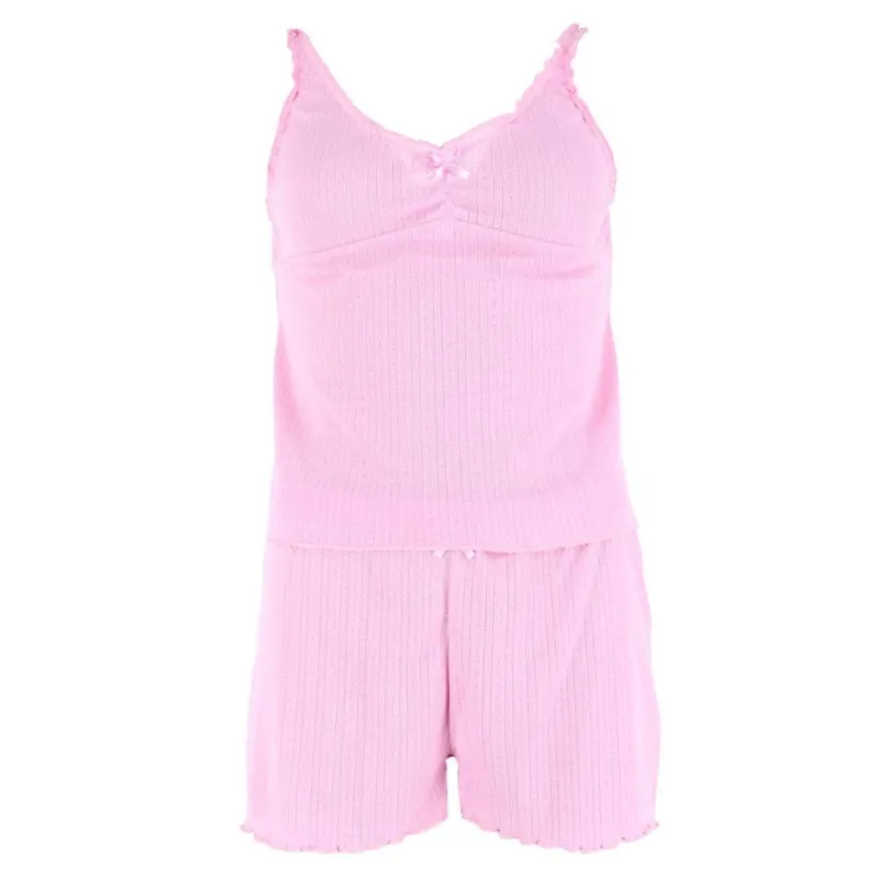 Love to Sleep Ladies Pointelle 2 Piece Pajama Short Set made by Belt Outlet