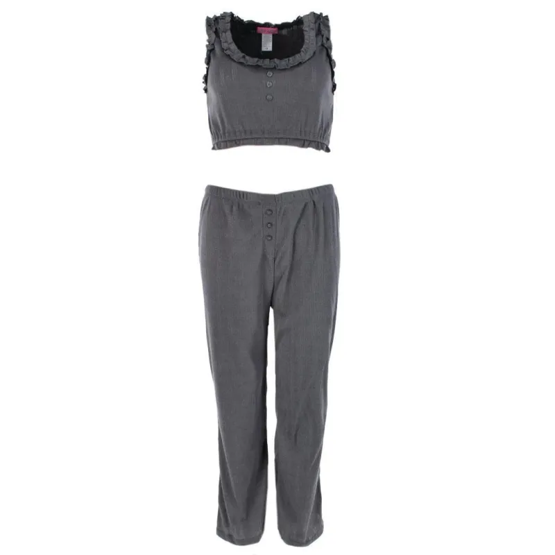 Love to Sleep Ladies Pointelle Crop Tank Pajama Set made by Belt Outlet