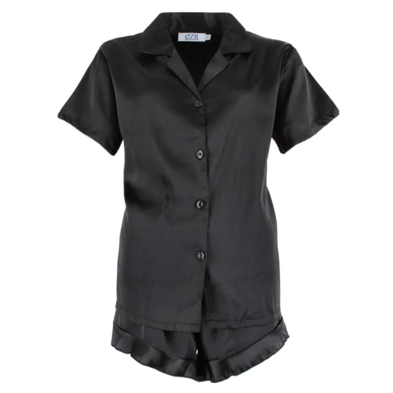 CTM® Women's Notched Collar Satin Short Sleeve Pajama Set made by Belt Outlet