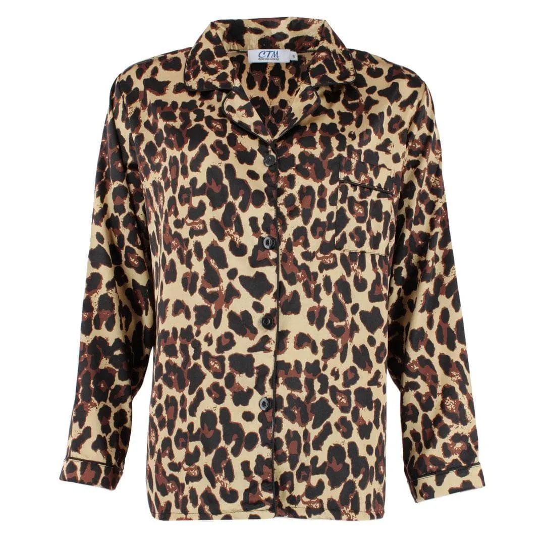 CTM® Women's Leopard Print Satin Long Sleeve Pajama Set sold by Belt Outlet product image thumbnail 4