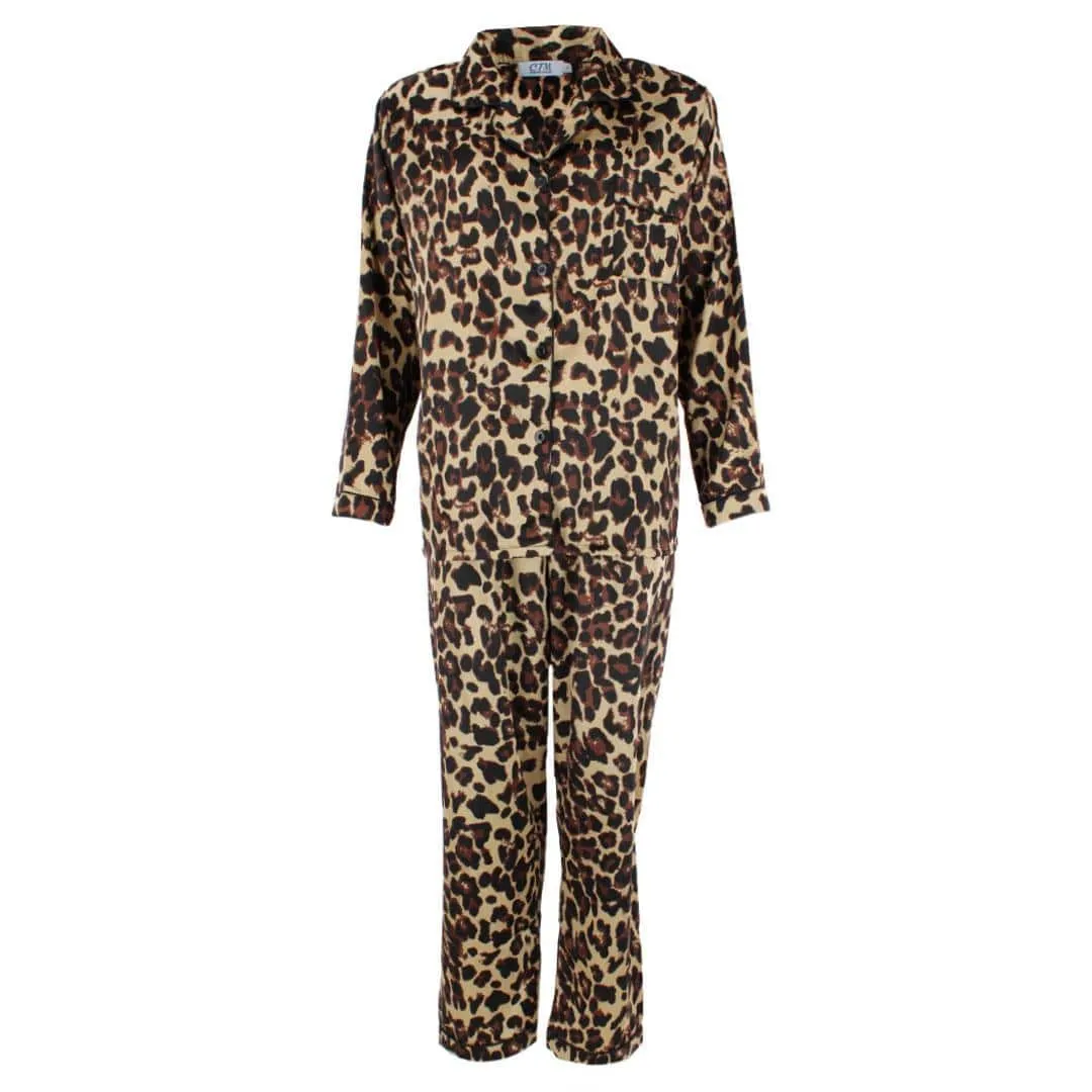CTM® Women's Leopard Print Satin Long Sleeve Pajama Set sold by Belt Outlet