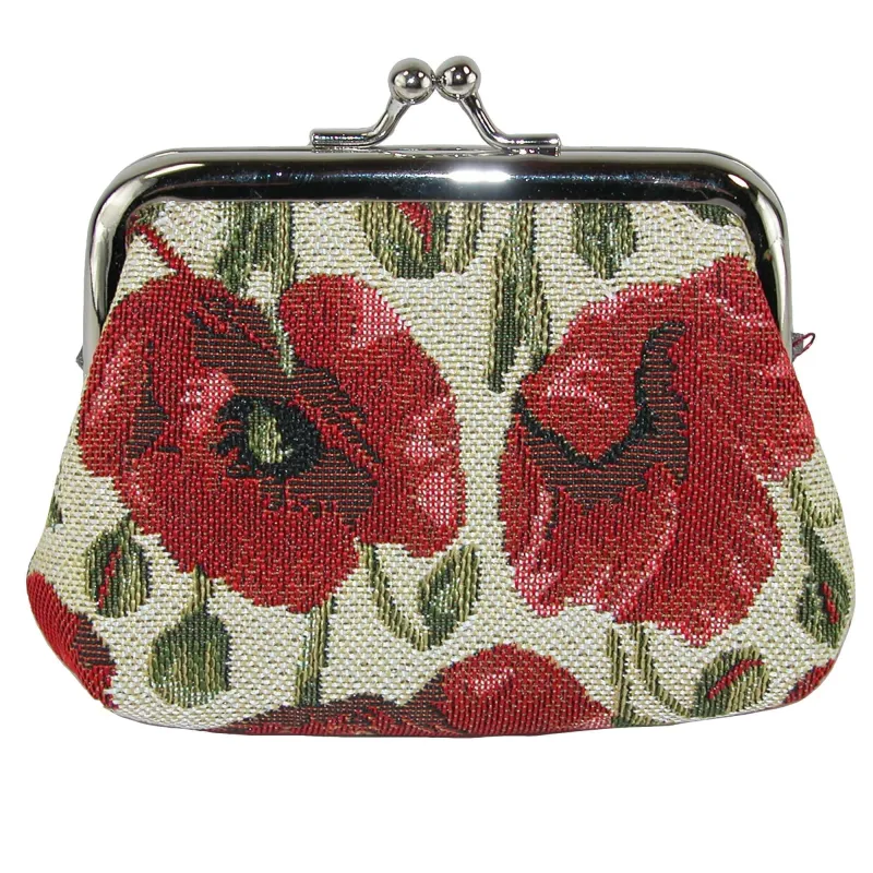 CTM® Women's Poppy Print Tapestry Coin Purse Wallet made by Belt Outlet