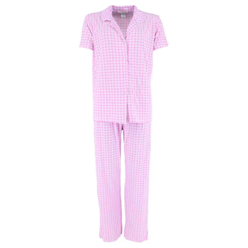 CTM® Women's Gingham Notched Collar Pajama Set made by Belt Outlet