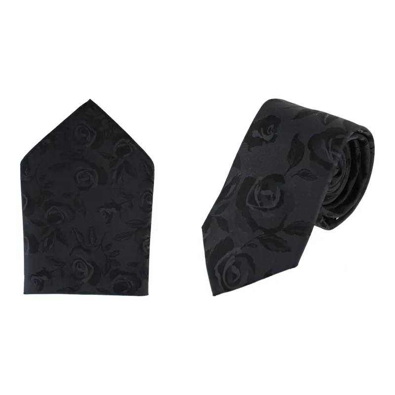Rose Print Tone on Tone Tie & Pocket Square Bundle made by Belt Outlet