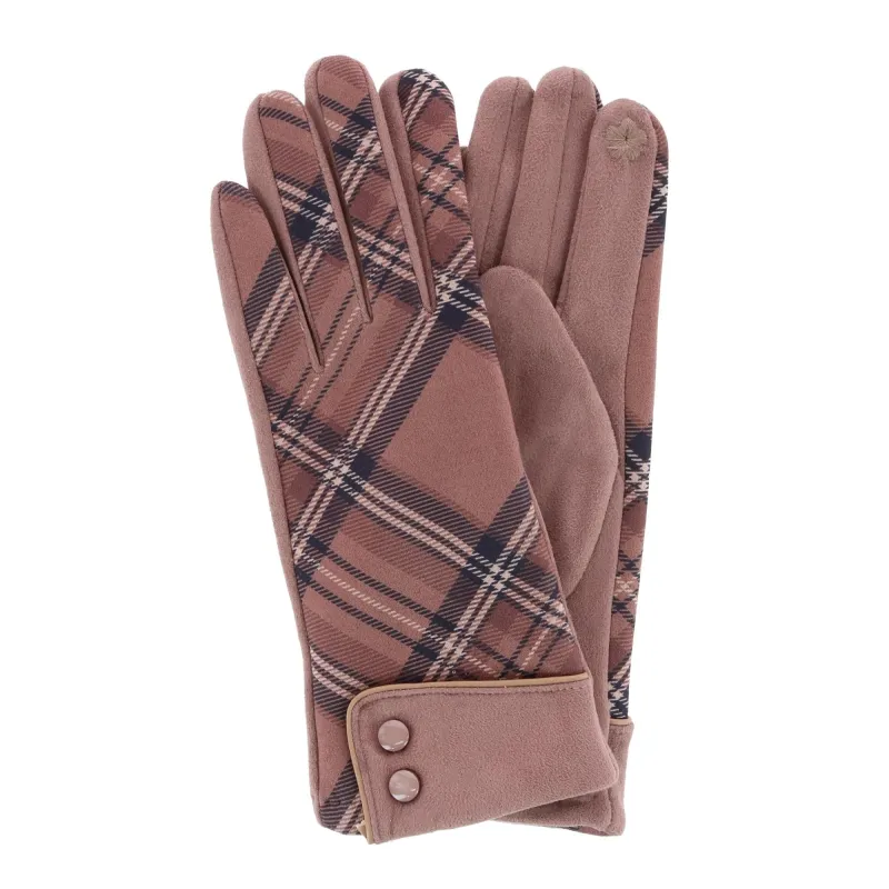 CTM® Women's Plaid Touchscreen Gloves with Button Detail made by Belt Outlet