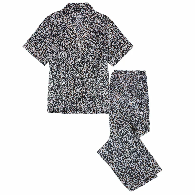 CTM® Women's Plus Size Satin Leopard Print Pajama Set made by Belt Outlet