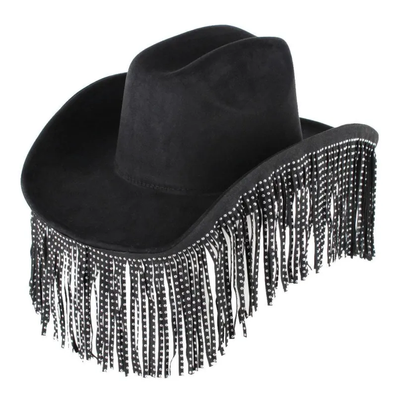 CTM® Women's Studded Fringe Western Cowboy Hat made by Belt Outlet