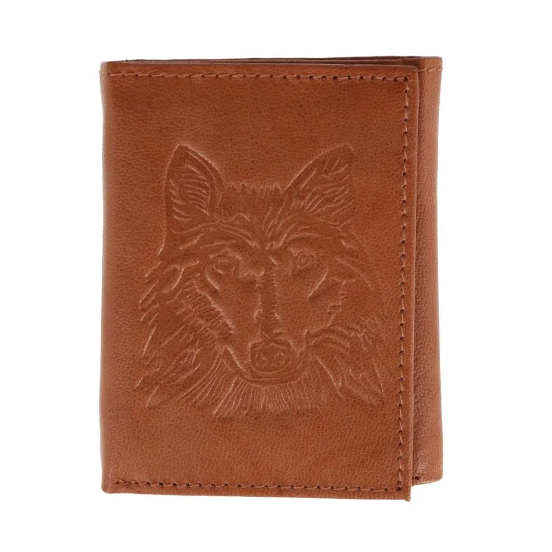 CTM® Men's RFID Wolf Embossed Trifold Wallet made by Belt Outlet