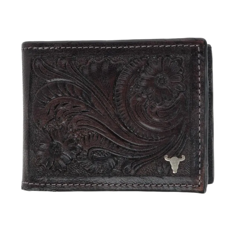 American Bison Men's Leather Hand Tooled Bifold Wallet made by Belt Outlet