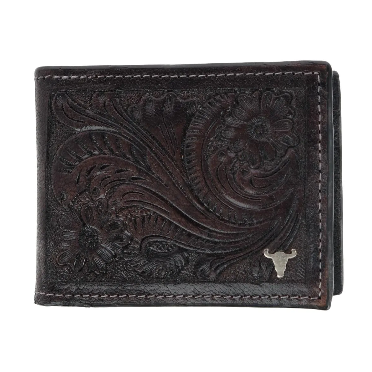 American Bison Men's Leather Hand Tooled Bifold Wallet sold by Belt Outlet product image thumbnail 2