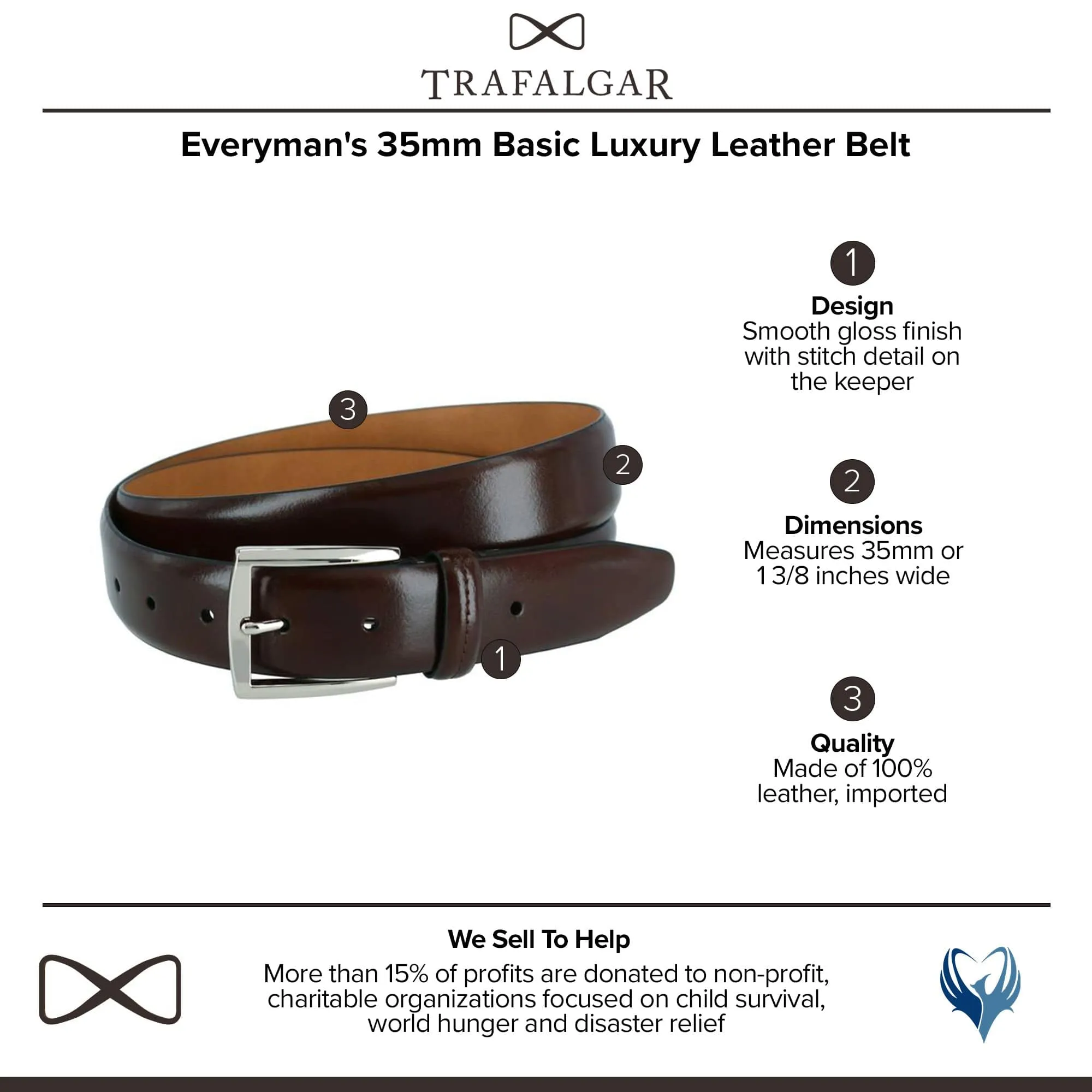 Trafalgar Everyman's 35mm Basic Luxury Leather Belt sold by Belt Outlet product image thumbnail 5