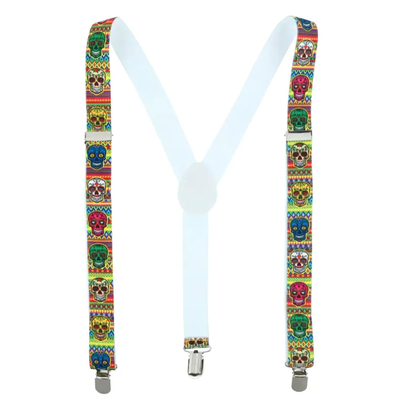 CTM® Women's Day of the Dead Skull Print Clip-End Suspenders made by Belt Outlet
