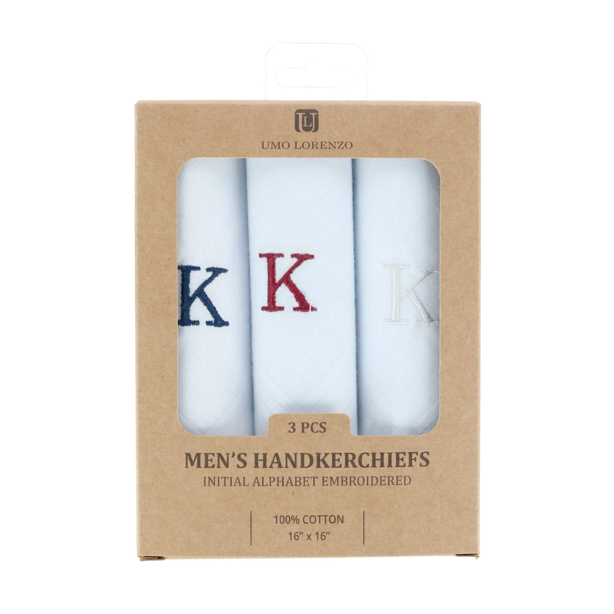 Umo Lorenzo Men's Cotton Boxed Initial Alphabet Handkerchiefs (Pack of 3) sold by Belt Outlet product image thumbnail 4