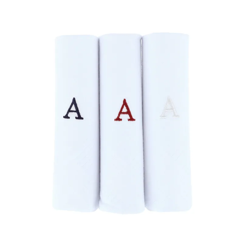 Umo Lorenzo Men's Cotton Boxed Initial Alphabet Handkerchiefs (Pack of 3) made by Belt Outlet