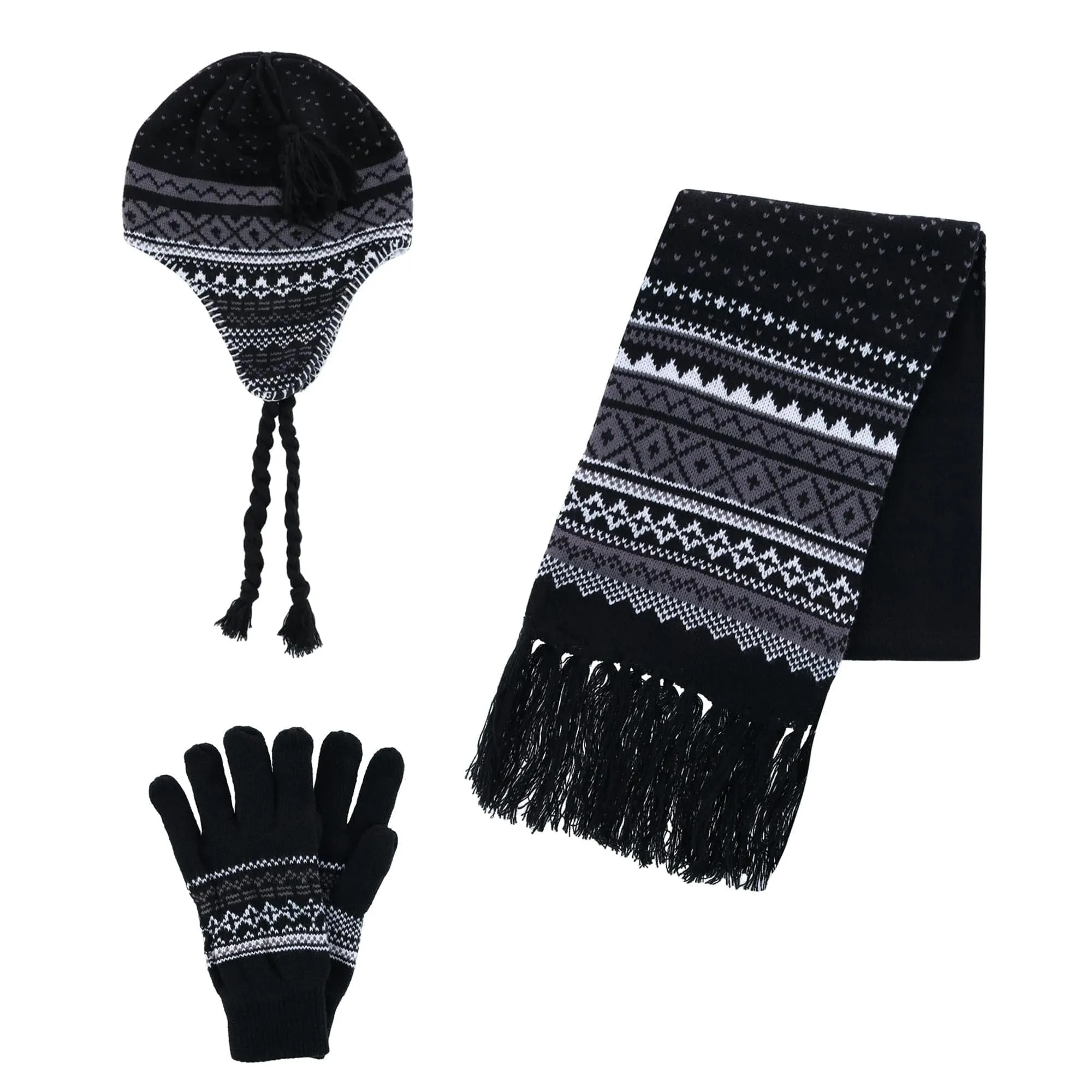 CTM® Men's Heavy Knit Winter Pattern Hat Glove and Scarf Set sold by Belt Outlet product image thumbnail 3