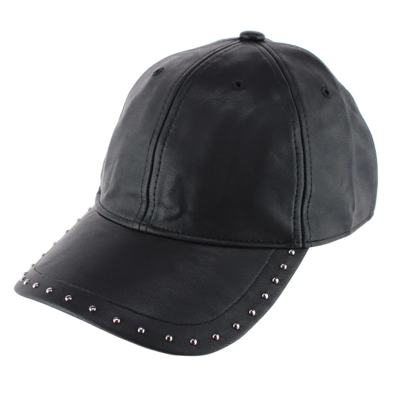 CTM® Women's Leather Rivet Baseball Cap made by Belt Outlet