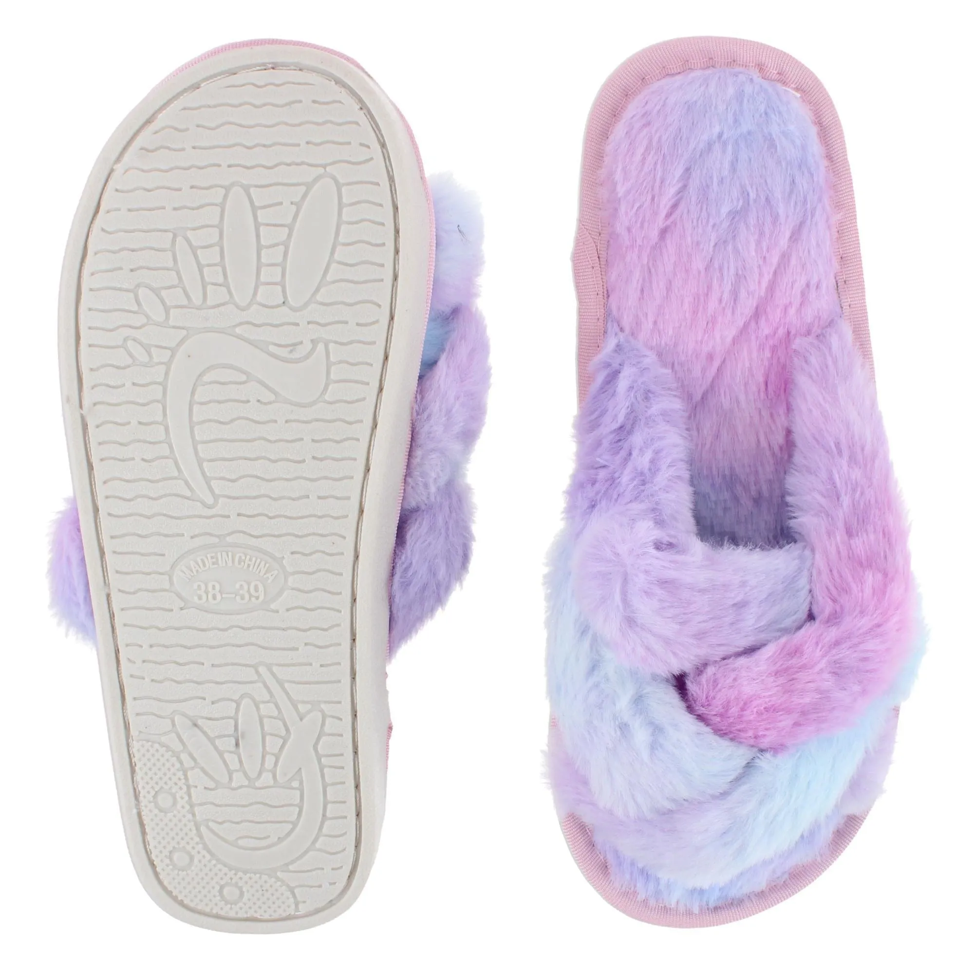 CTM® Women's Open Toe Cross Band Fur Slide Slippers sold by Belt Outlet product image thumbnail 5