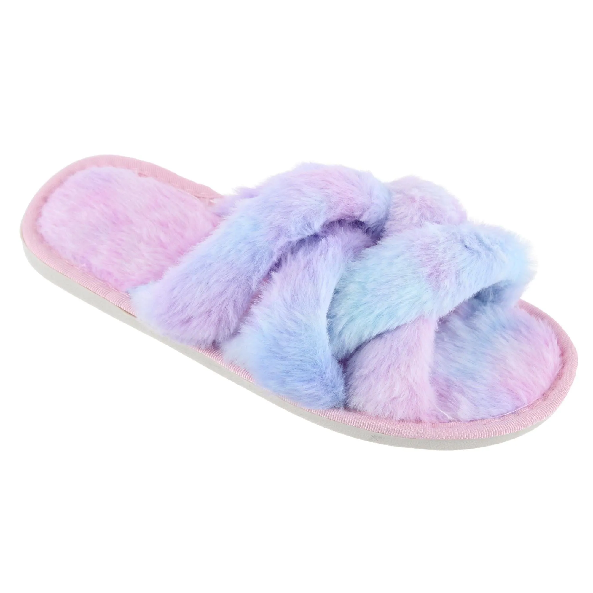 CTM® Women's Open Toe Cross Band Fur Slide Slippers sold by Belt Outlet product image thumbnail 4