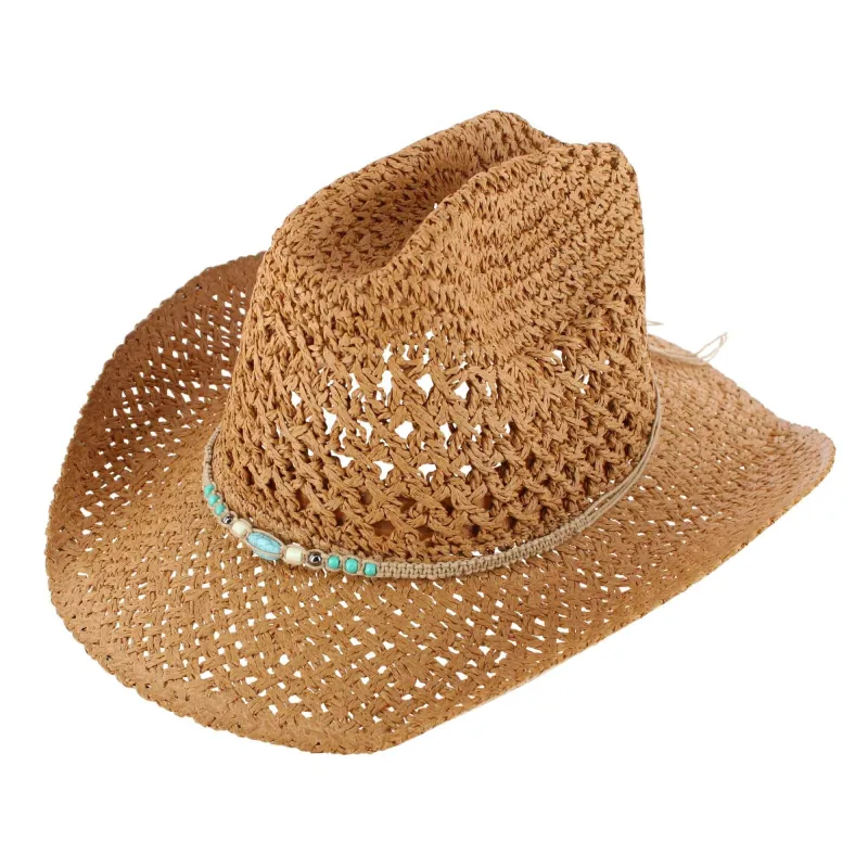 CTM® Women's Braided Bead Straw Cowboy Hat made by Belt Outlet