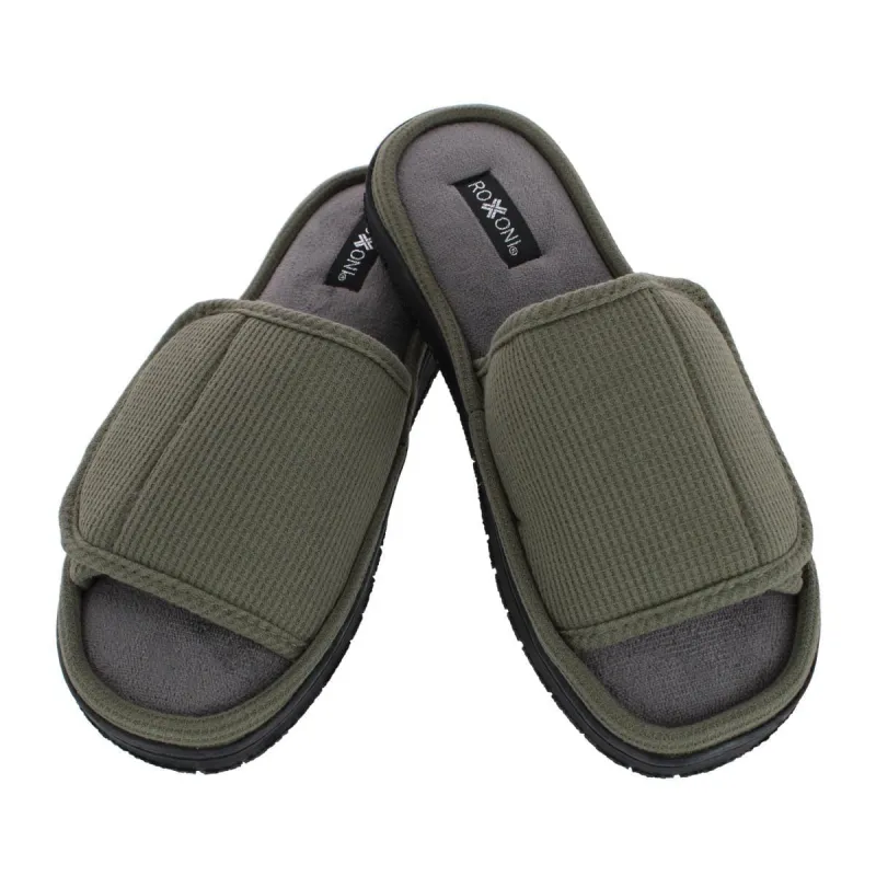 CTM® Men's Supportive Open Toe Hook and Loop Slide Slippers made by Belt Outlet