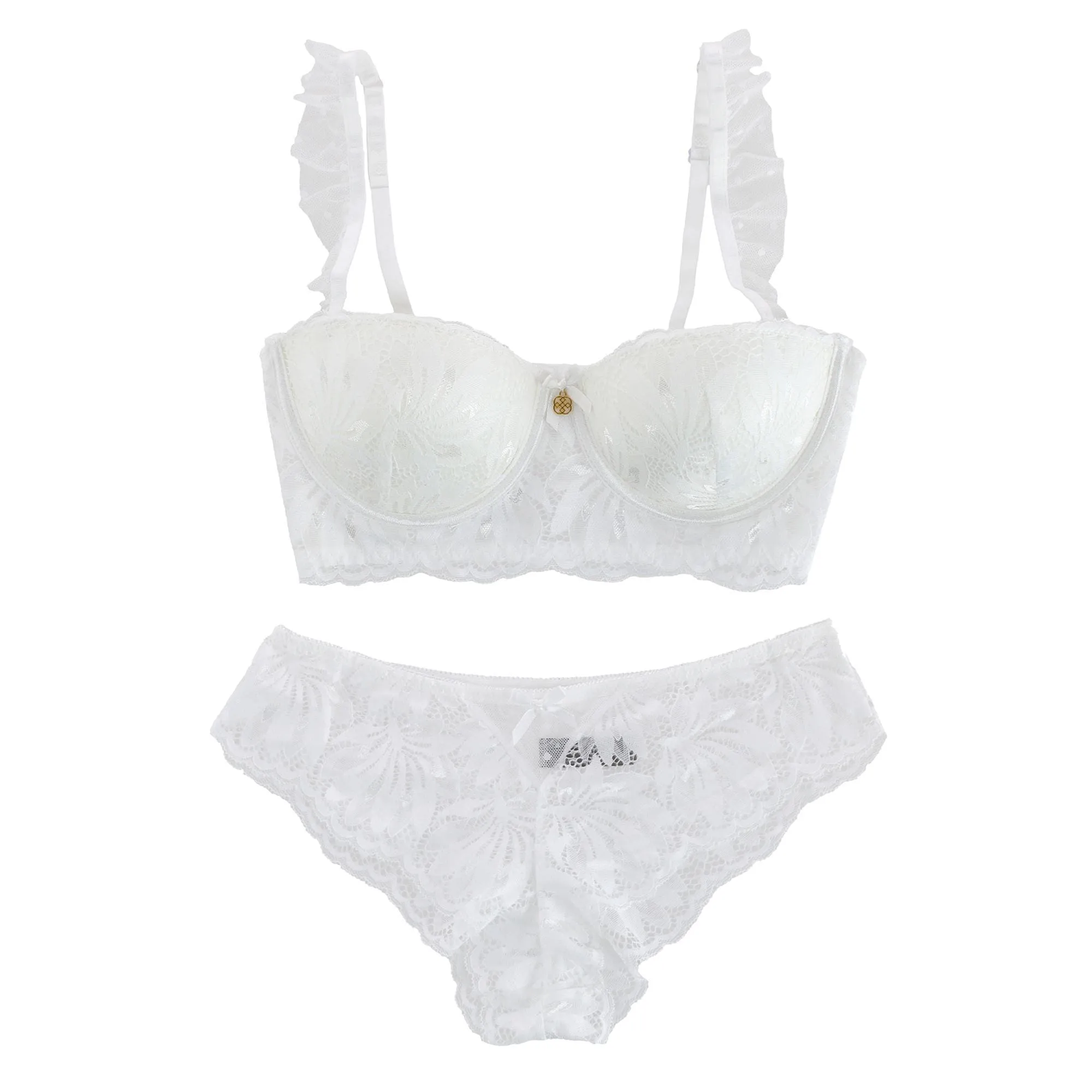 Daisy Fuentes Women's 2 Piece White Ruffle Lace Bra and Panty Set sold by Belt Outlet