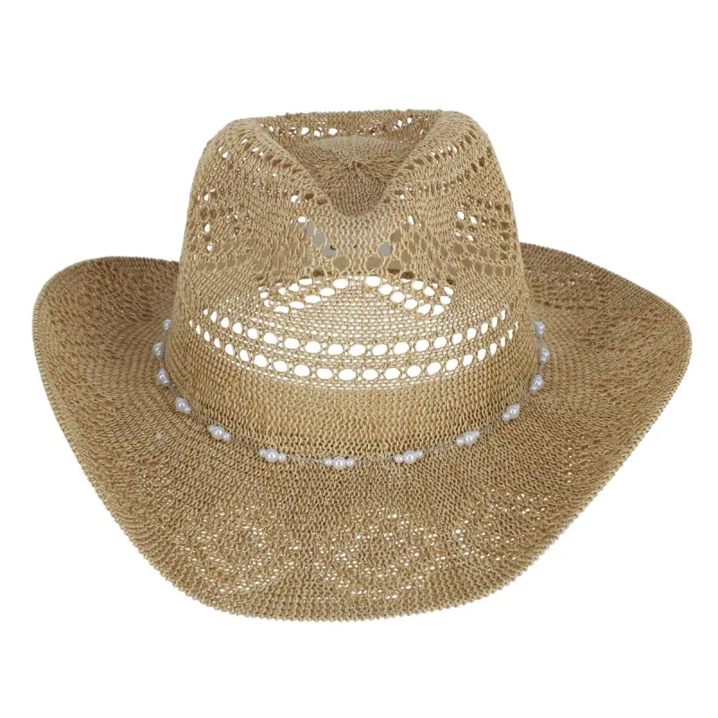 David & Young Women's Straw Cowboy Hat with Pearl Hatband made by D&Y