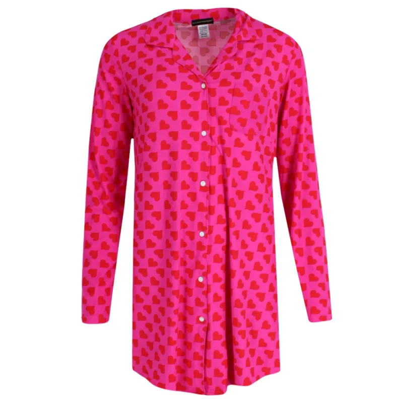 Not a Morning Person Women's Valentine Hearts Button Down Nightshirt made by Belt Outlet