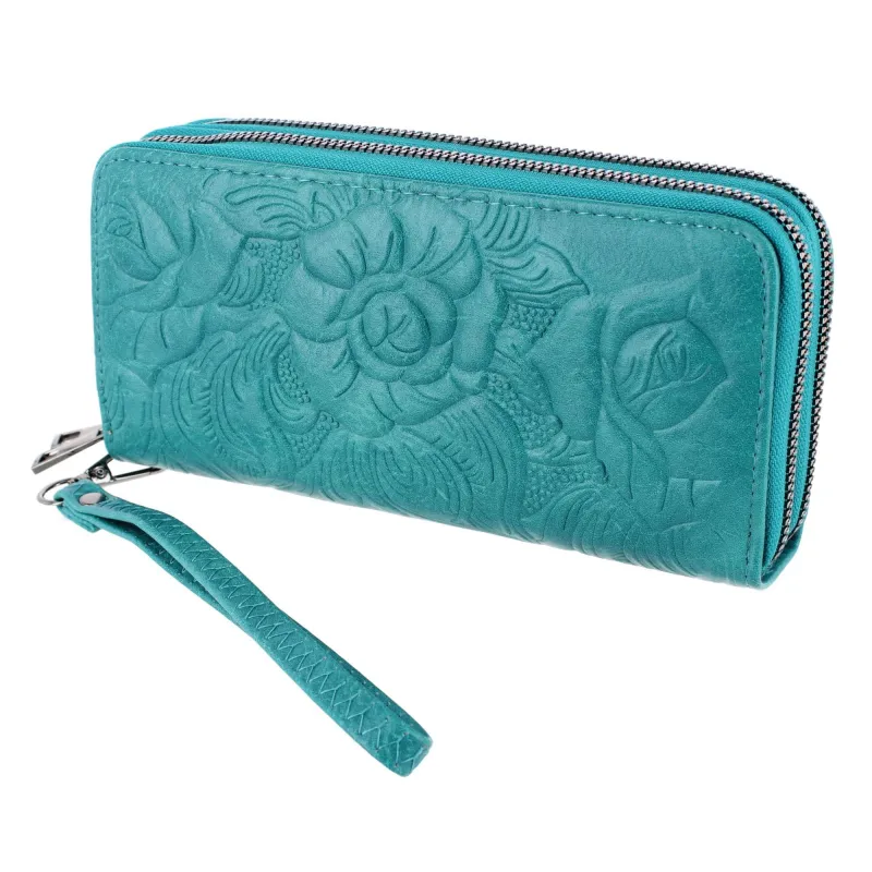 CTM® Women's Premium Faux Leather Zip Around Organizer Wristlet Wallet made by Belt Outlet