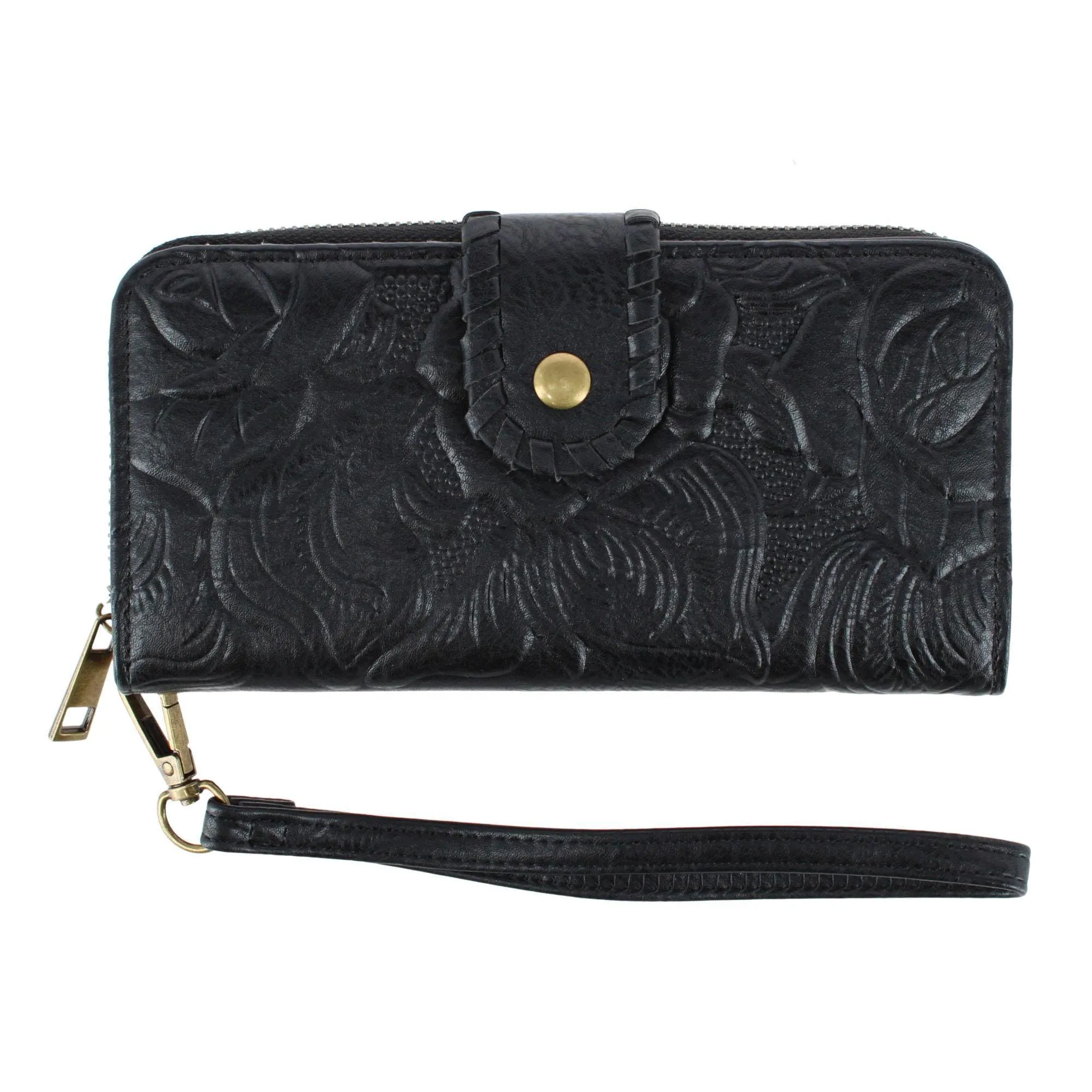 CTM® Women's Floral Embossed Premium Faux Leather Snap Closure Wristlet Wallet sold by Belt Outlet product image thumbnail 2