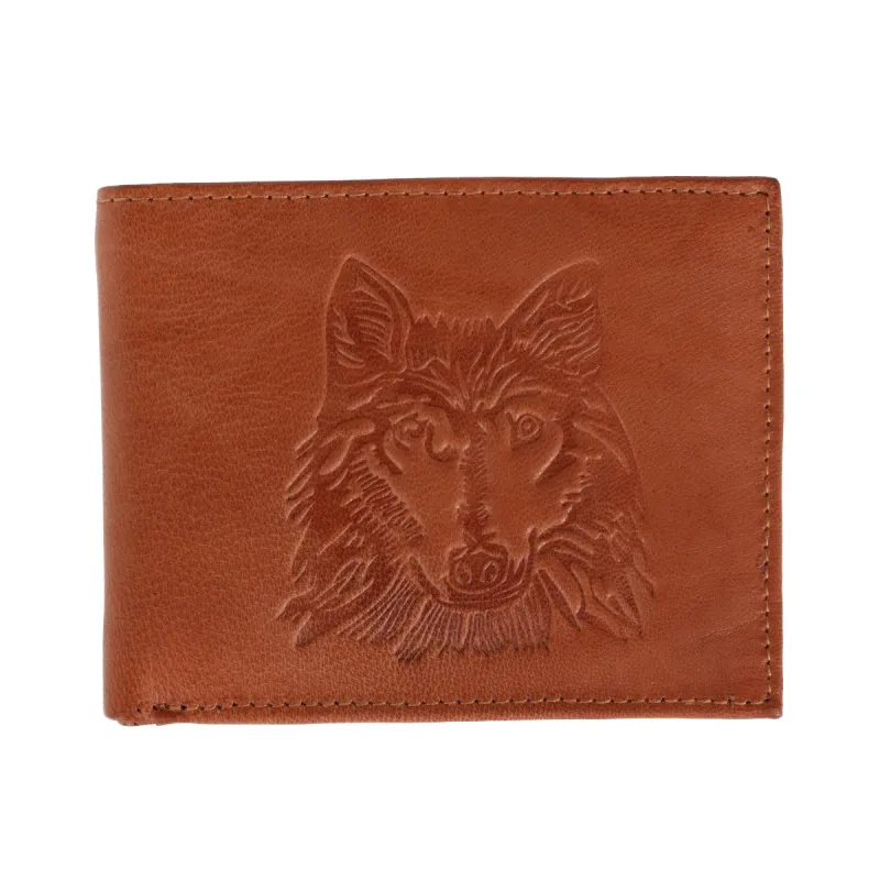 CTM® Men's RFID Wolf Embossed Bifold Wallet made by Belt Outlet