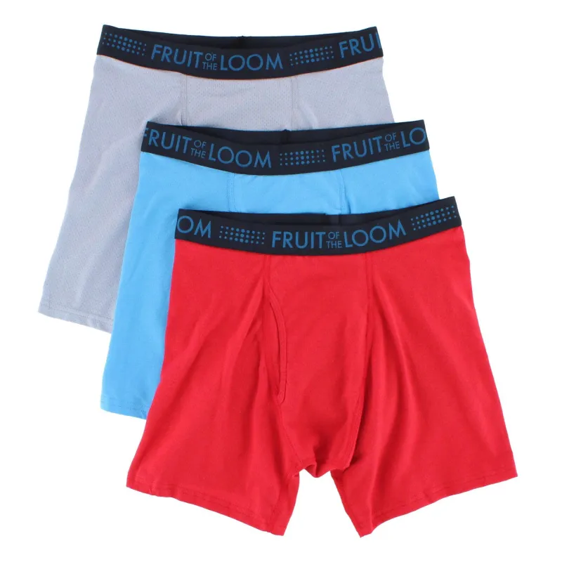 Fruit of the Loom Men's Breathable Cotton Stretch Mesh Assorted Boxer Brief (3 Pack) made by Fruit of the Loom