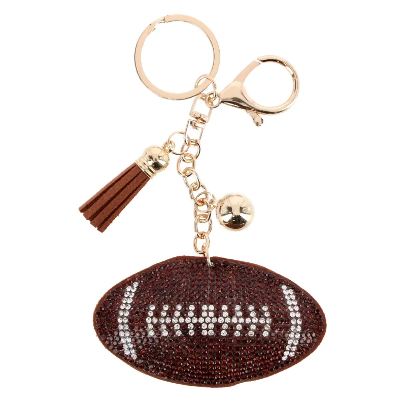 CTM® Women's Rhinestone Football with Tassel Bag Charm & Key Chain made by Belt Outlet