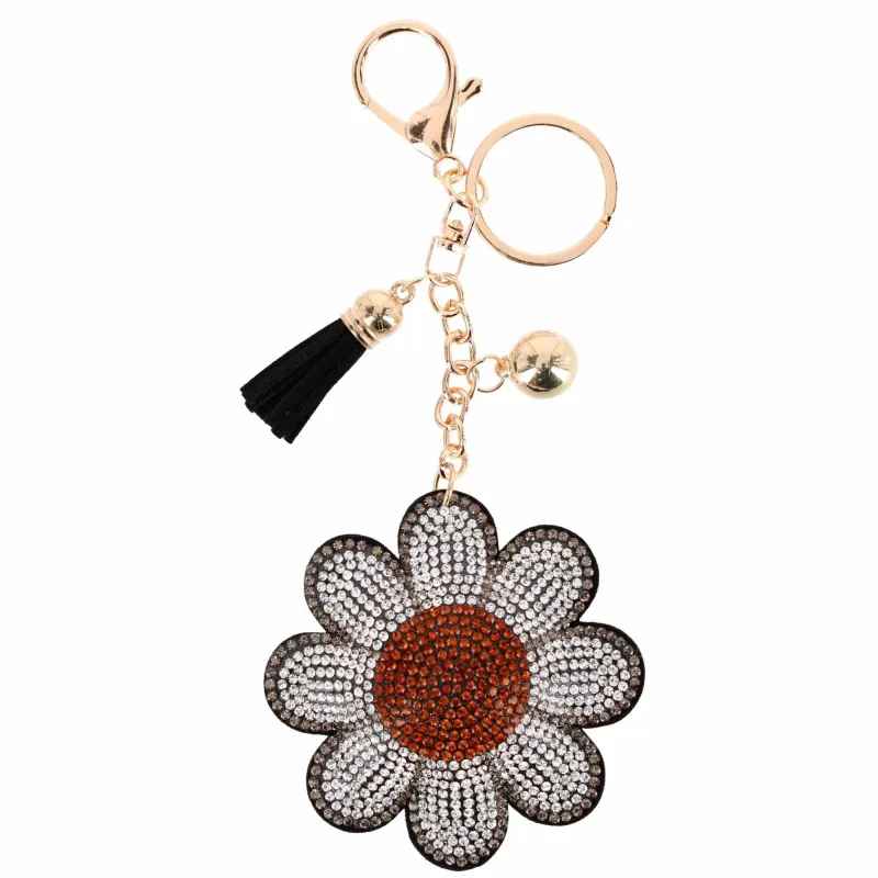 CTM® Women's Rhinestone Daisy with Tassel Bag Charm & Key Charm made by Belt Outlet